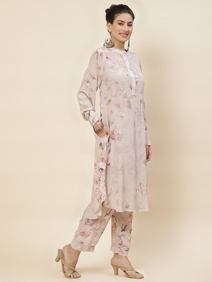 Printed Crepe Kurta With Pants