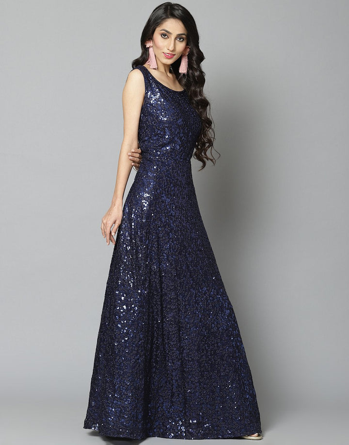 Navy Blue Net Long Dress