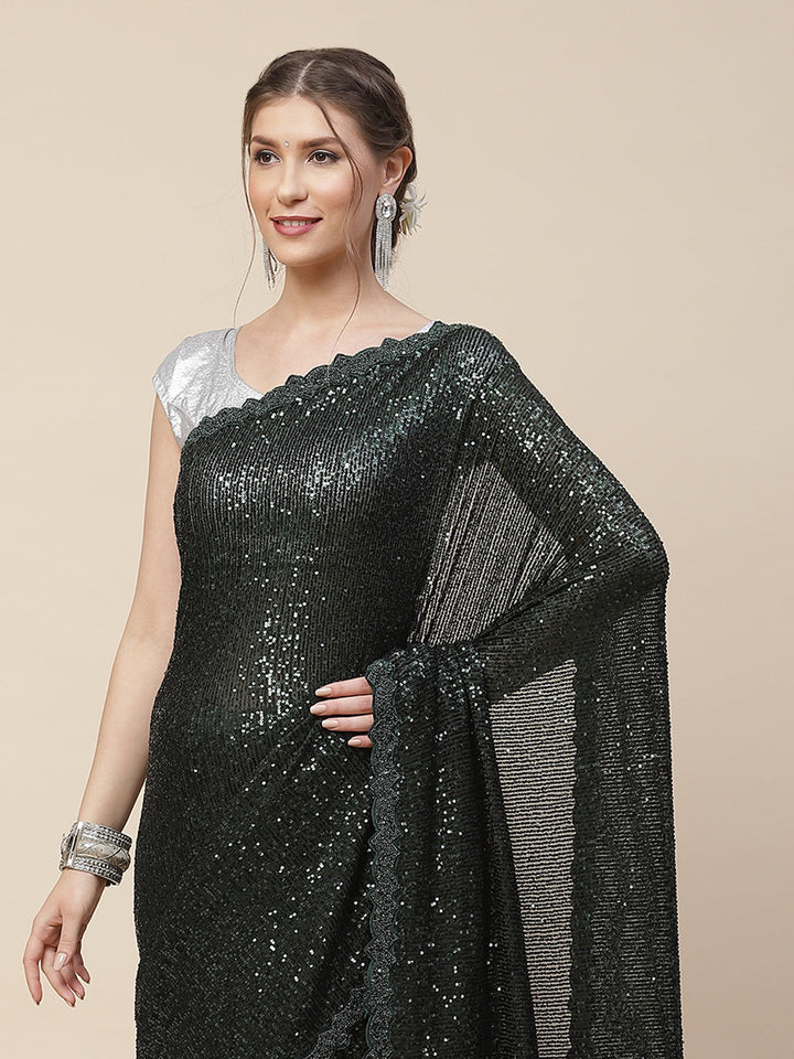 Embroidered Net Sequin Saree