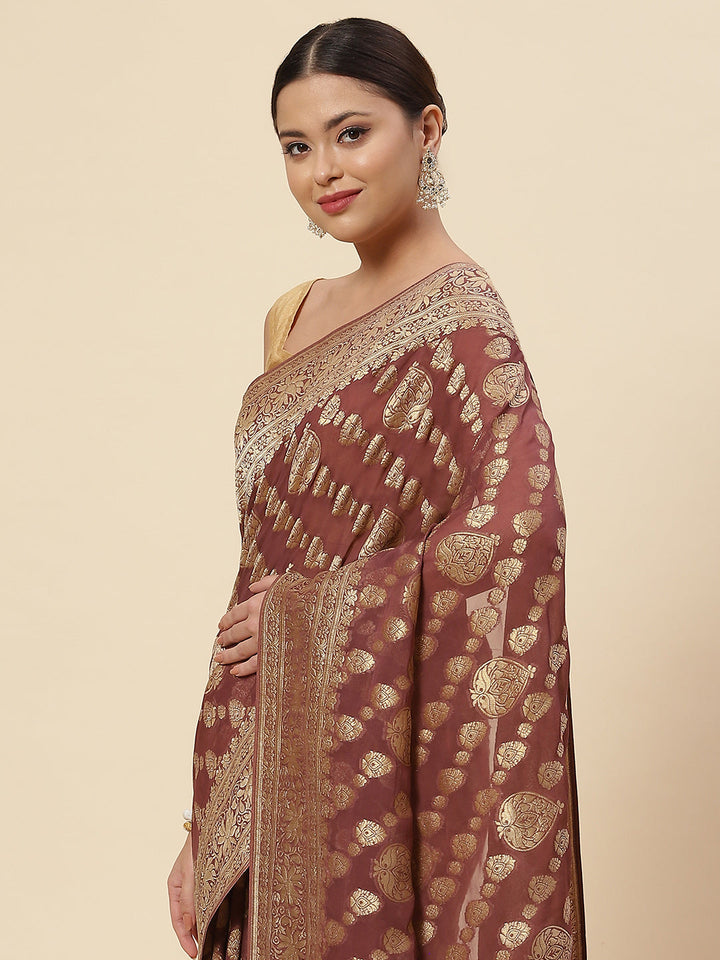 Zari Border Booti Georgette Plain Saree