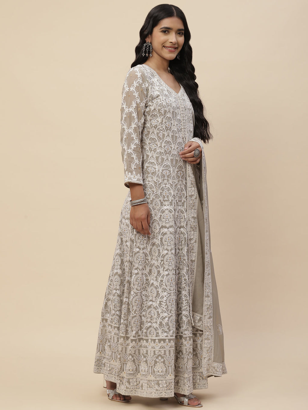 Chikankari Sequin Georgette Anarkali Kurta With Dupatta