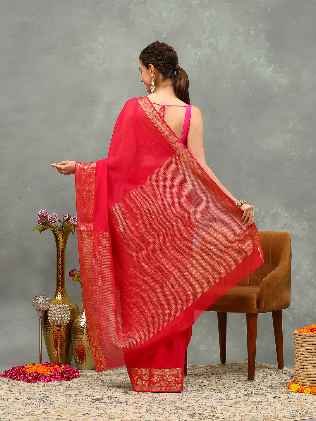 Zari Border Chiffon Woven Saree