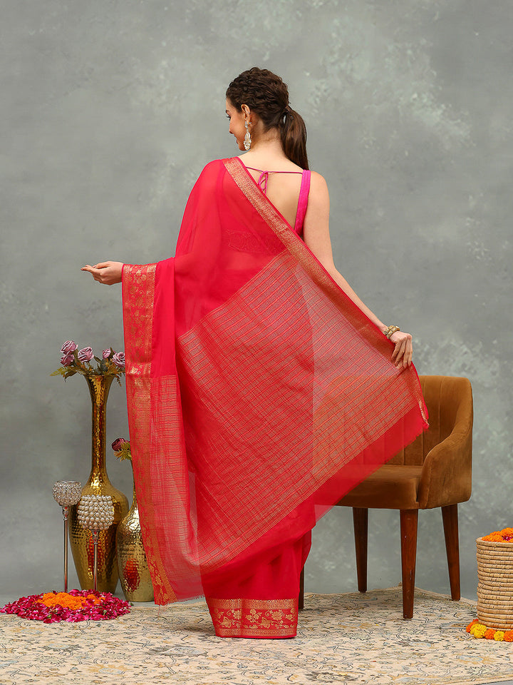 Zari Border Chiffon Woven Saree