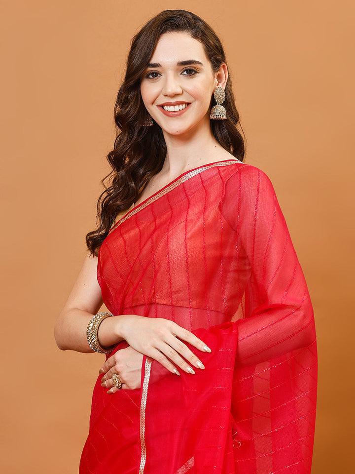 Plain Zari Border Organza Saree