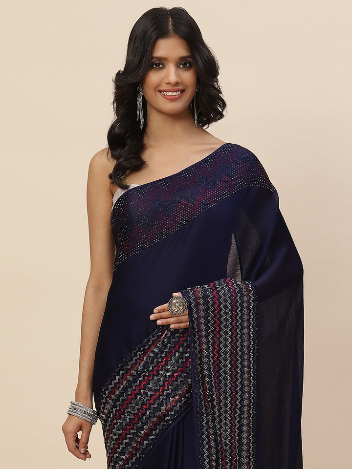 Stone Embroidered Crepe Saree