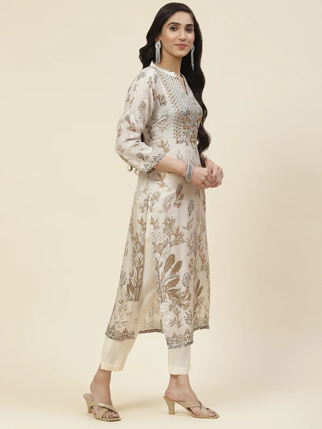 Printed With Yoke Embroidered Muslin Kurta