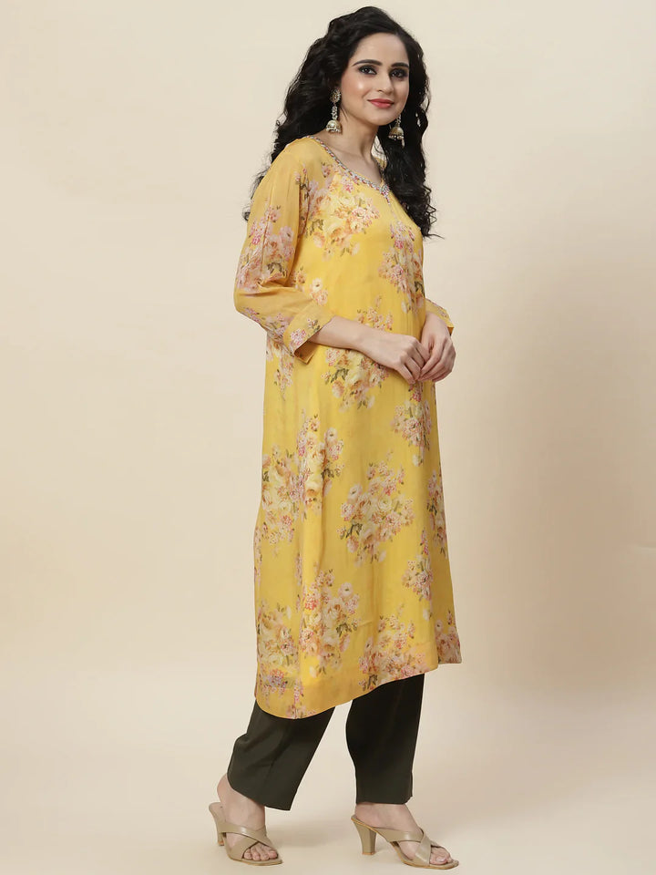 Floral Printed Organza Kurta With Palazzo &amp; Inner