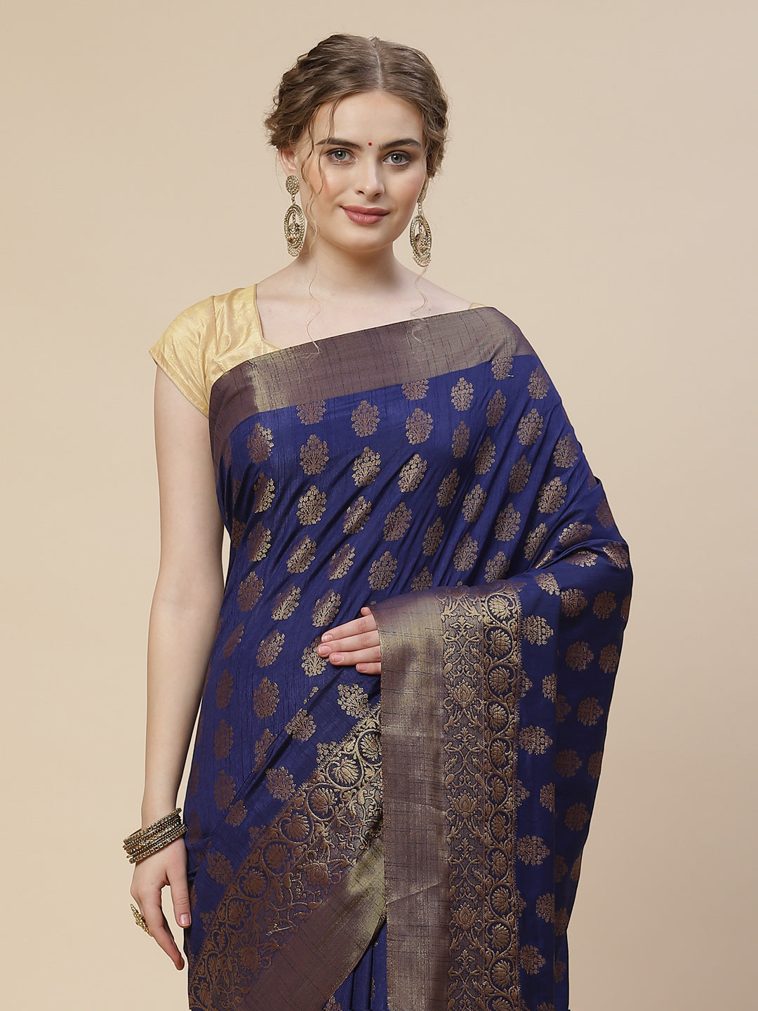 Zari Border Booti Art Handloom Woven Saree