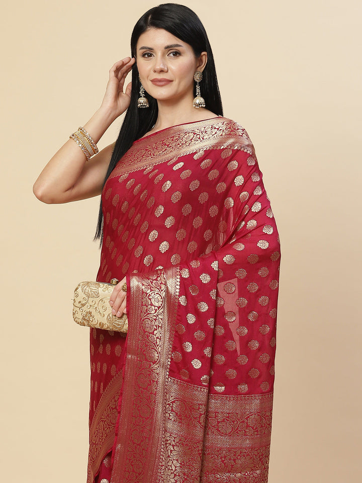 Zari Booti Crepe Plain Saree