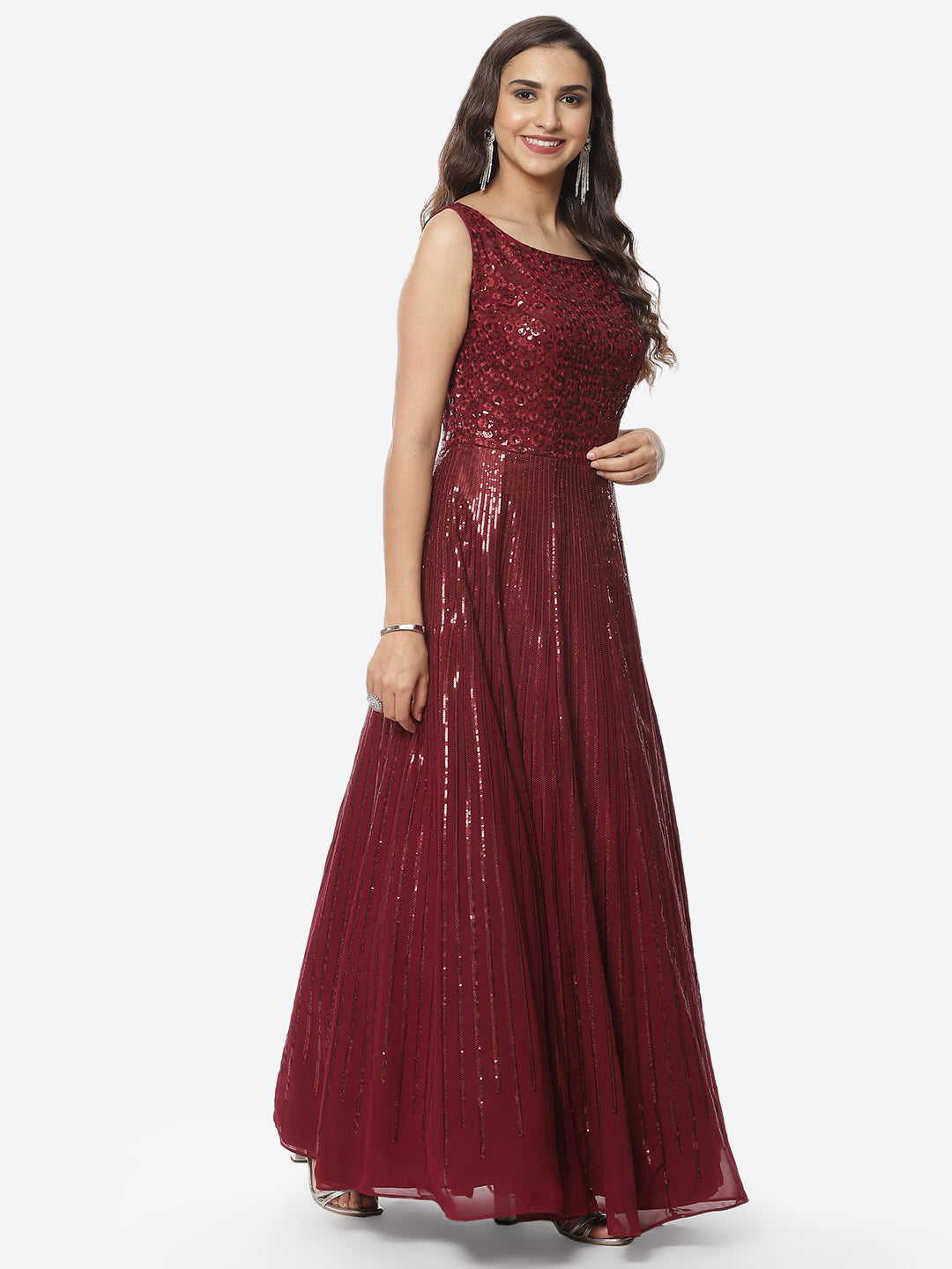 Sequin Georgette Long Dress