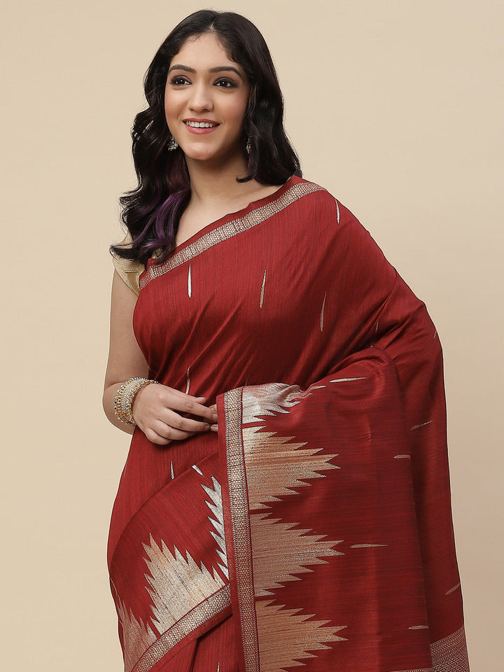 Zari Border Booti Tussar Woven Saree