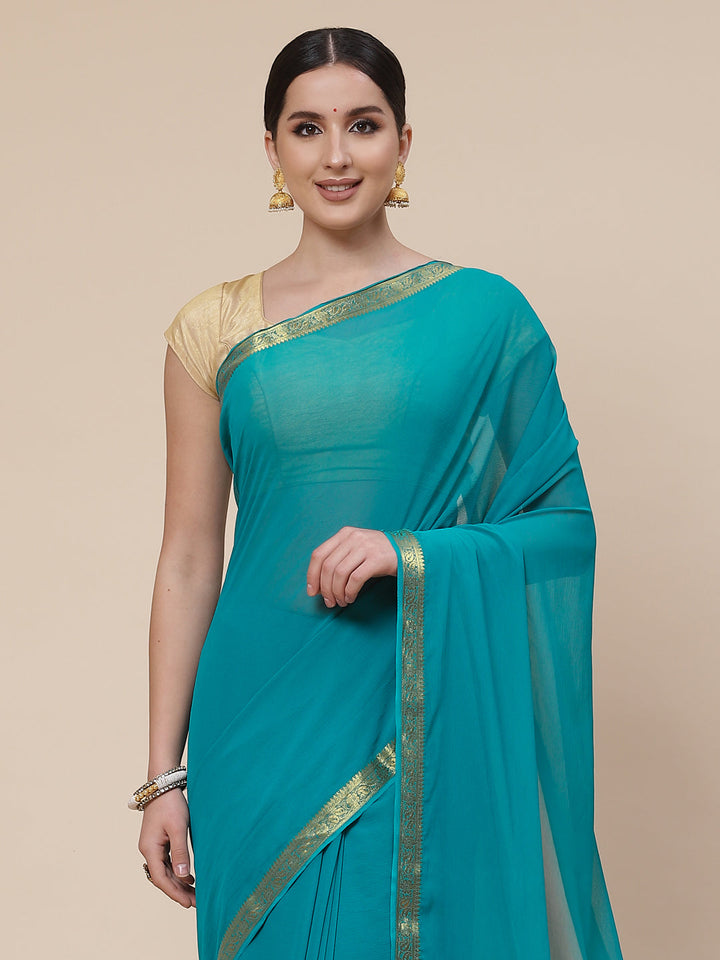 Piped Border Chiffon Plain Saree