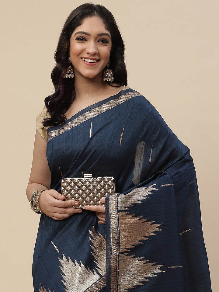 Zari Border Booti Tussar Woven Saree