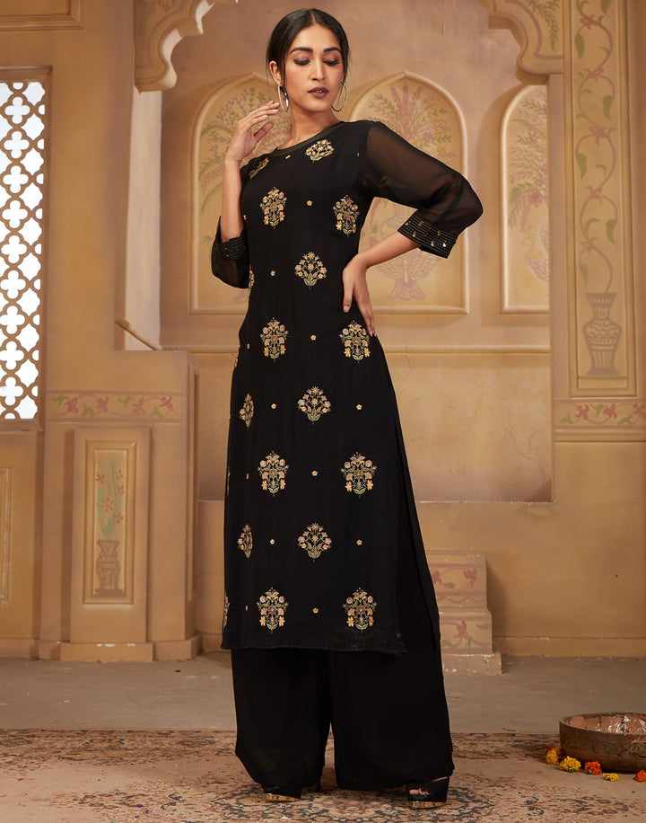 MBZ Meena Bazaar-Black Georgette Kurti