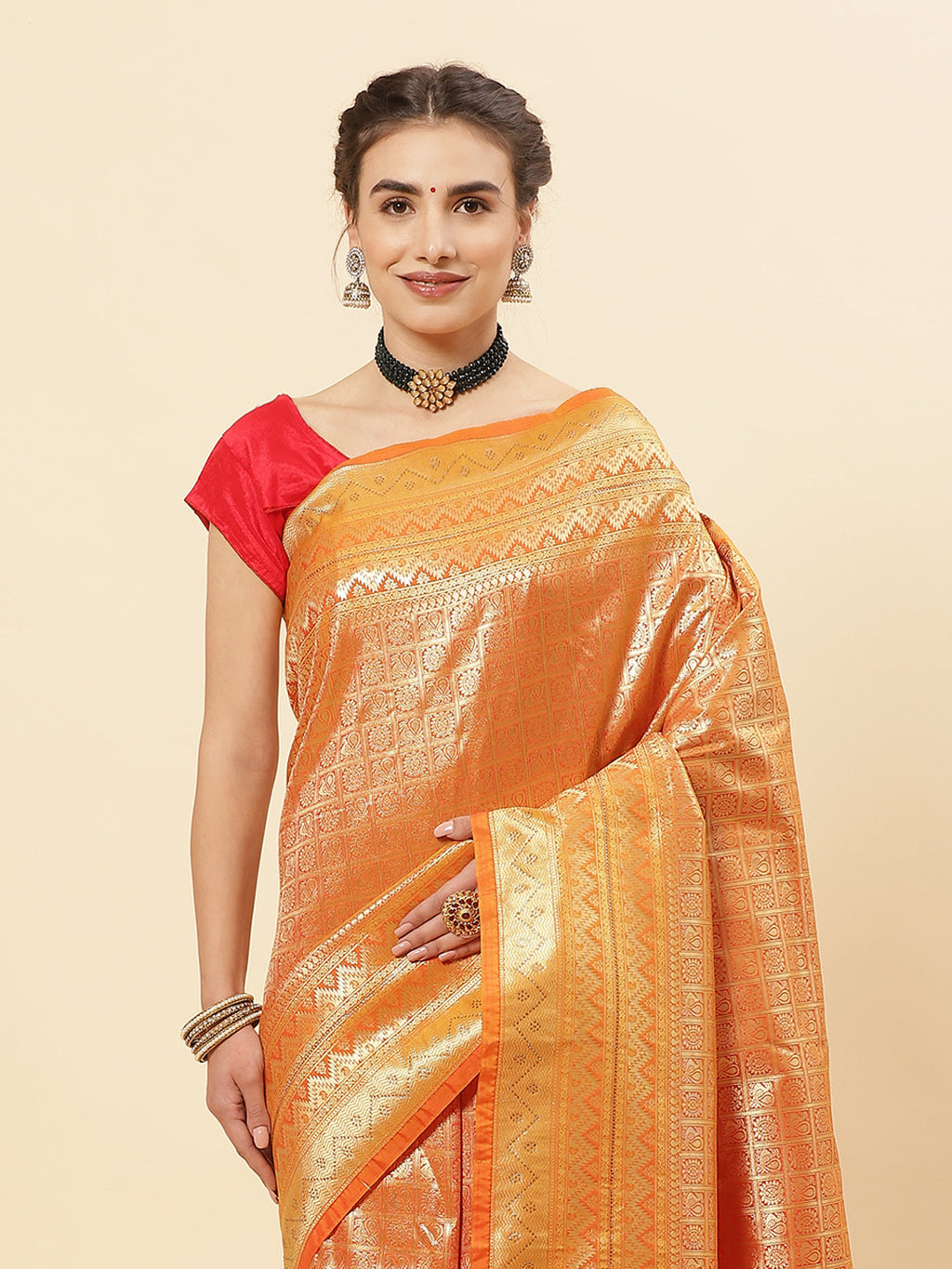 Art Handloom Saree with Brocade Zari Jaal Border