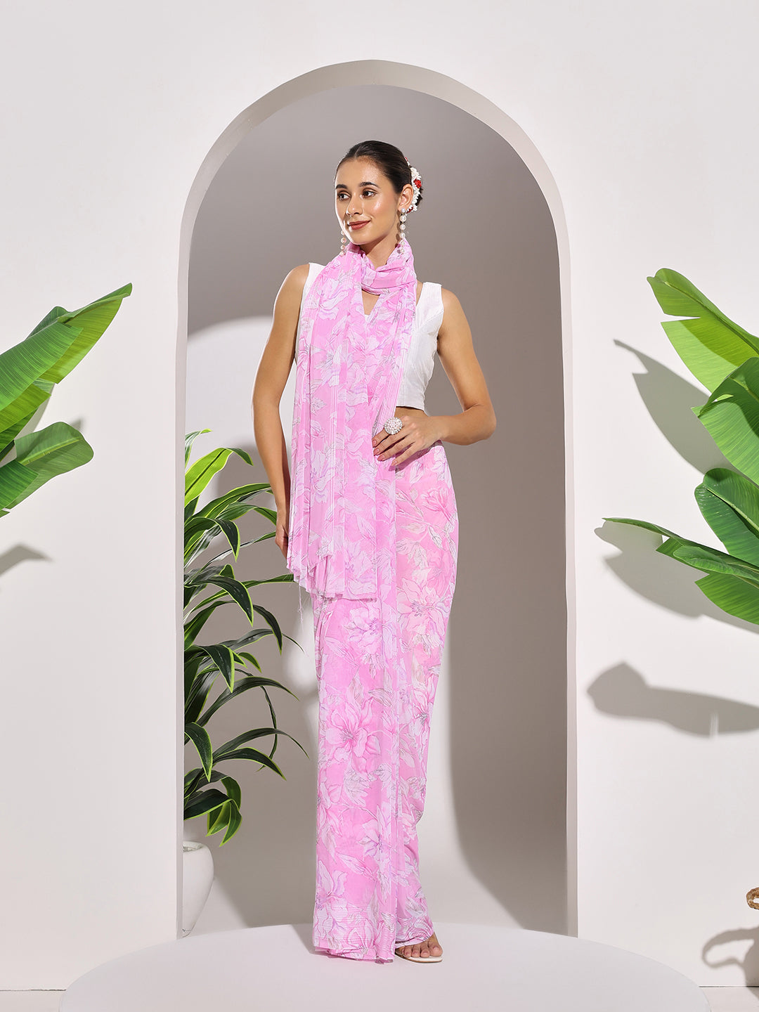 Floral Printed Georgette Saree