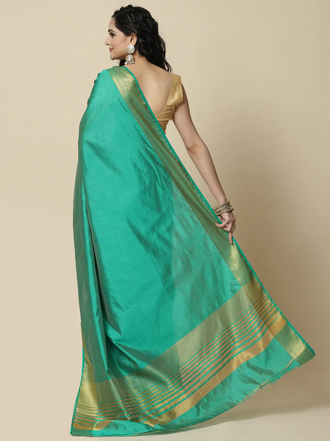 Plain Zari Border Handloom Woven Saree