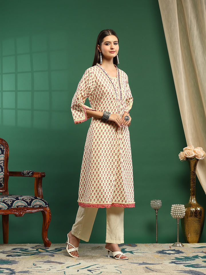 Printed Cotton Blend Kurta With Pant &amp; Dupatta