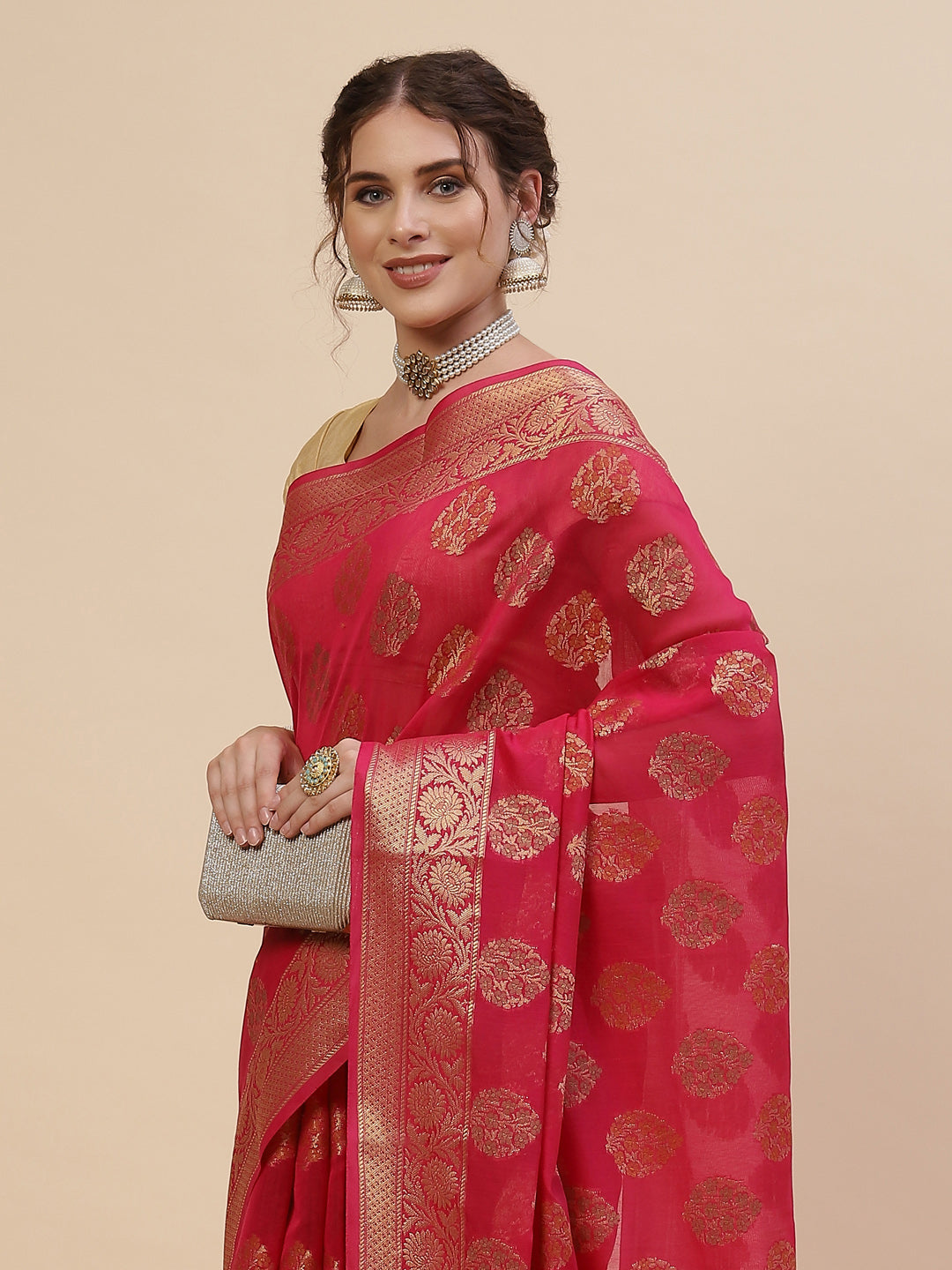 Zari Booti Cotton Woven Saree
