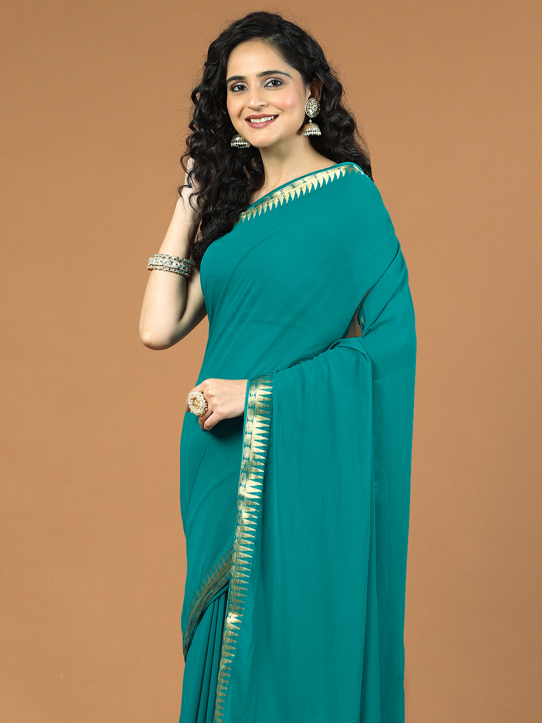 Zari Border Booti Chiffon Woven Saree