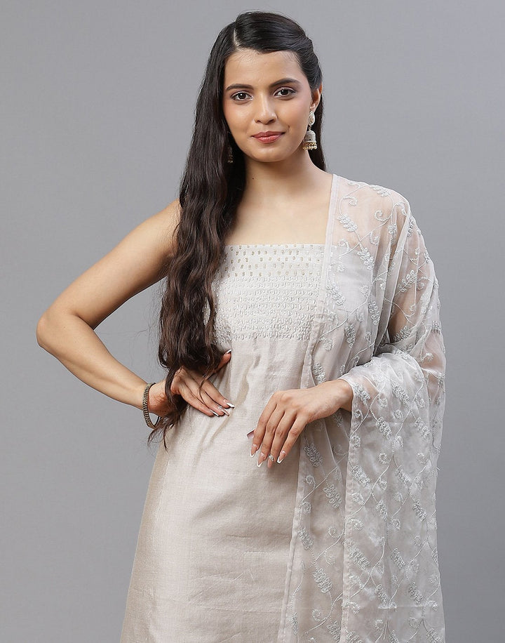 Embroidered Chanderi Suit Piece With Organza Dupatta