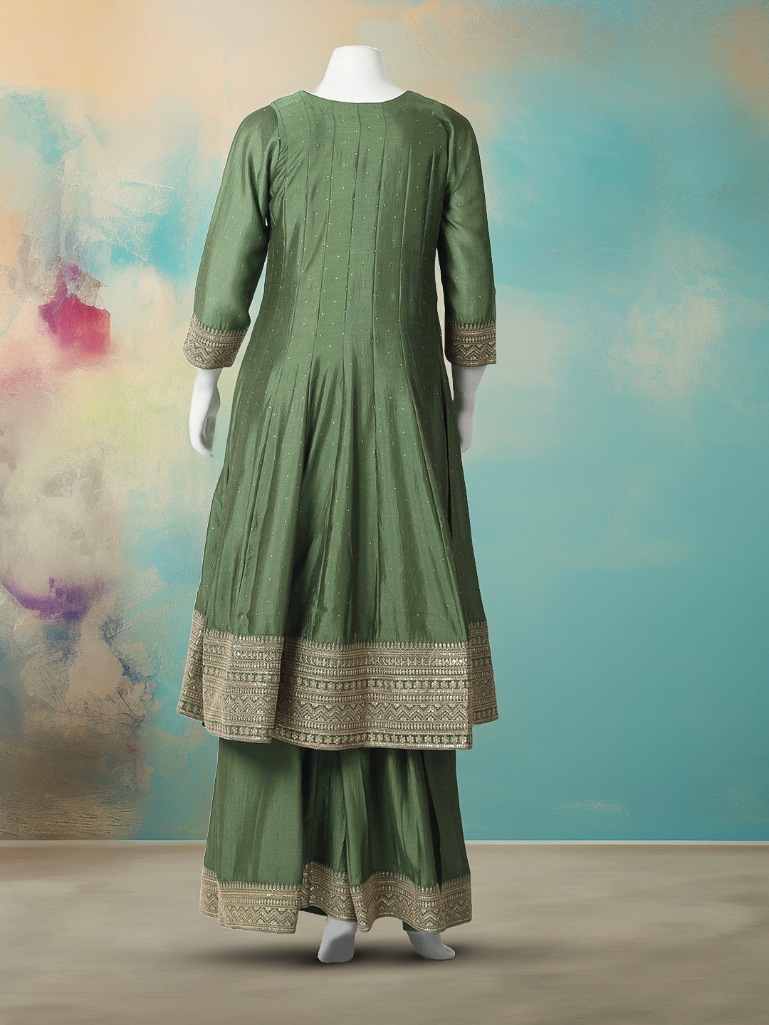 Embroidered Art Silk Stitched Kurta With Pant &amp; Dupatta