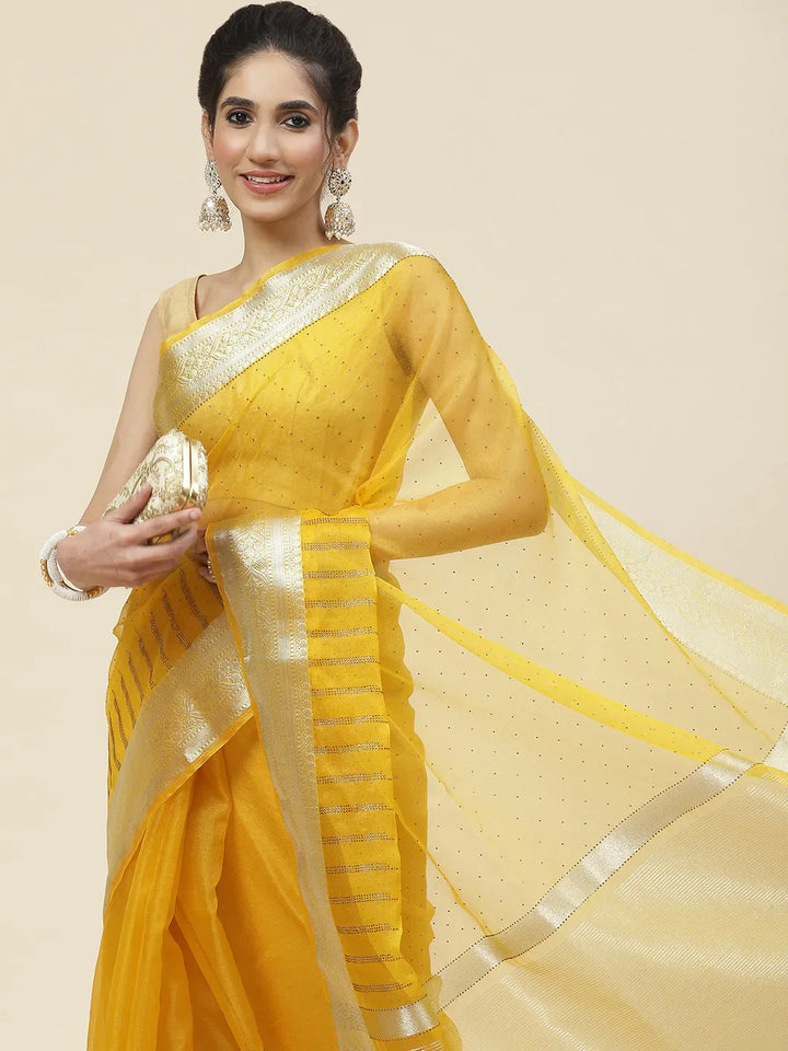 Stone Work Organza Plain Saree