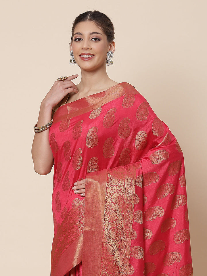 Zari Border Booti Art Handloom Woven Saree