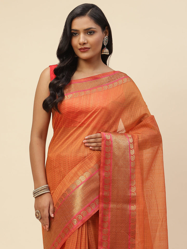 Plain Zari Border Cotton Woven Saree