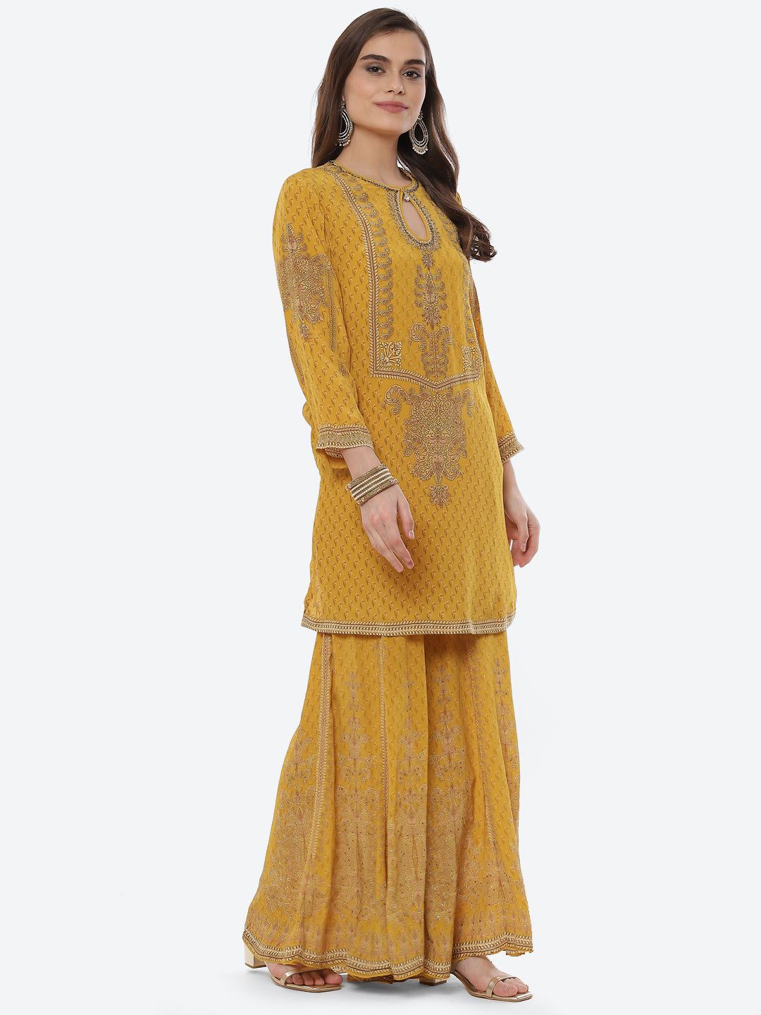 Digital Printed Crepe Kurta With Sharara &amp; Georgette Dupatta