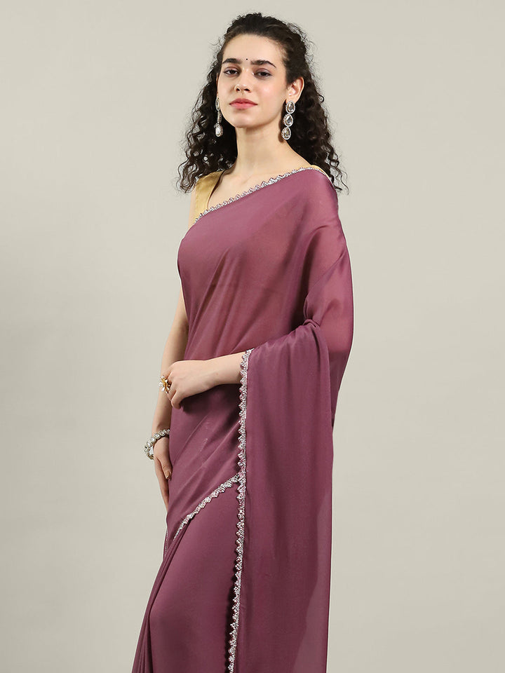 Plain Lace Border Georgette Saree