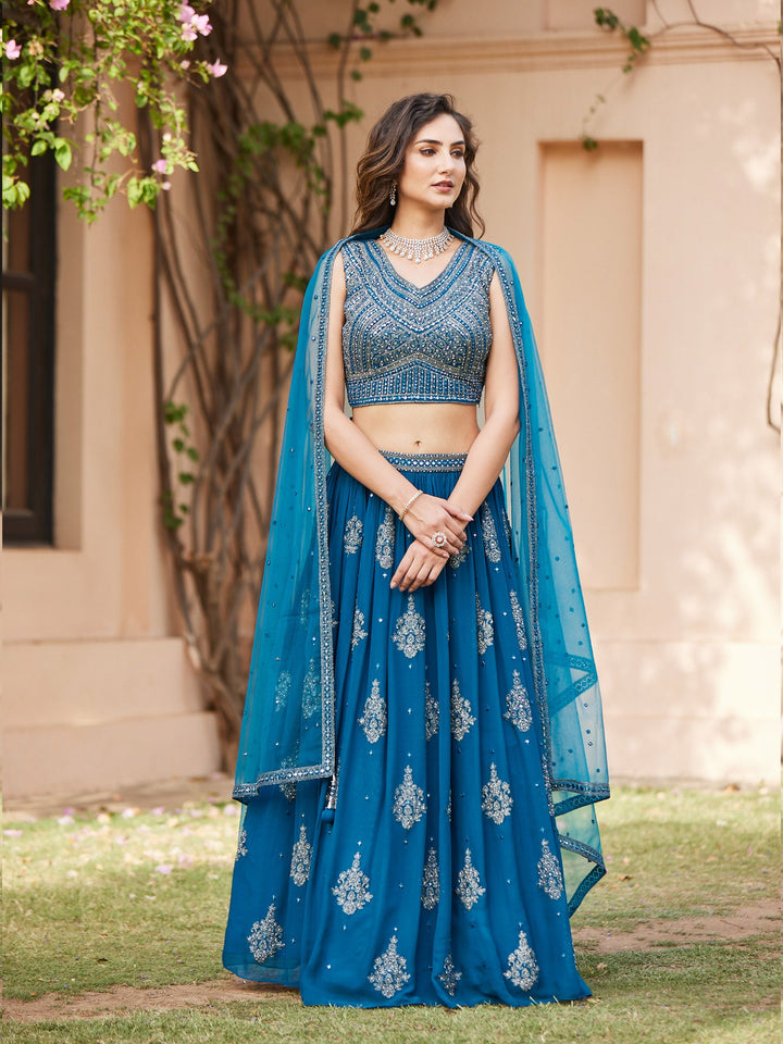 Resham Mirror Georgette Lehenga With Choli and Net Booti Dupatta