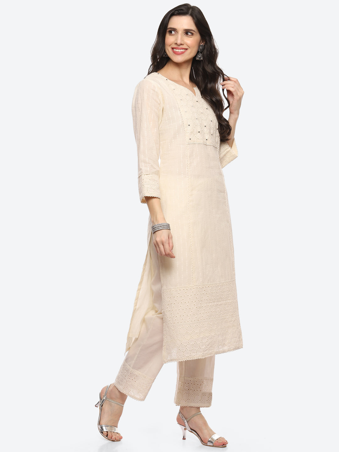 Thread Embroidered Cotton Kurta With Pant