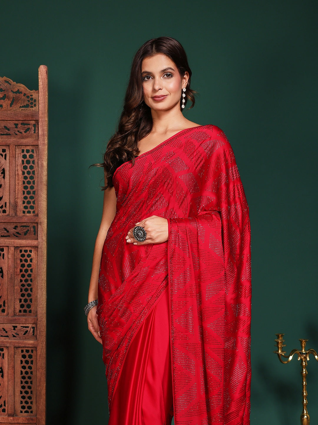 Embroidered Satin Saree