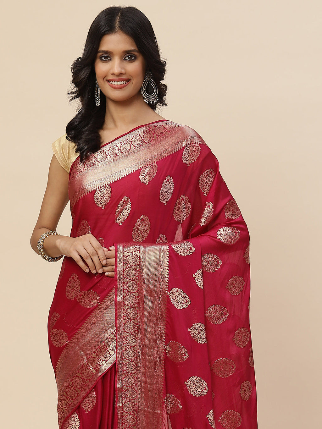 Zari Booti Chiffon Plain Saree