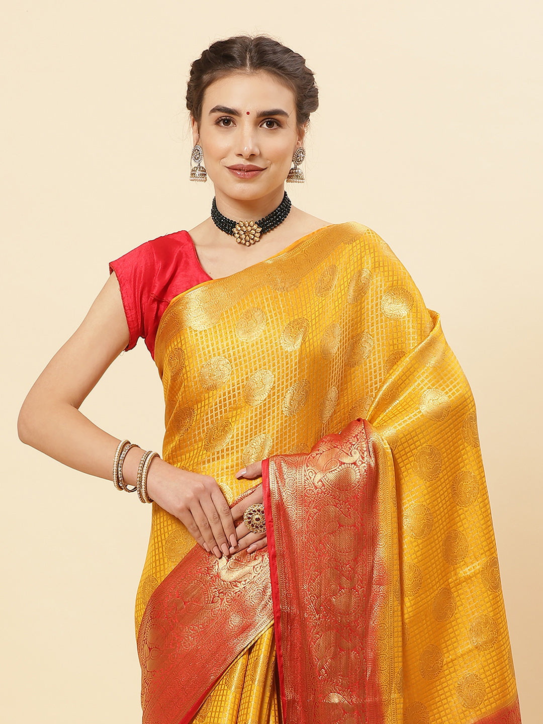 Brocade Zari Jaal Art Handloom Saree With Running Blouse