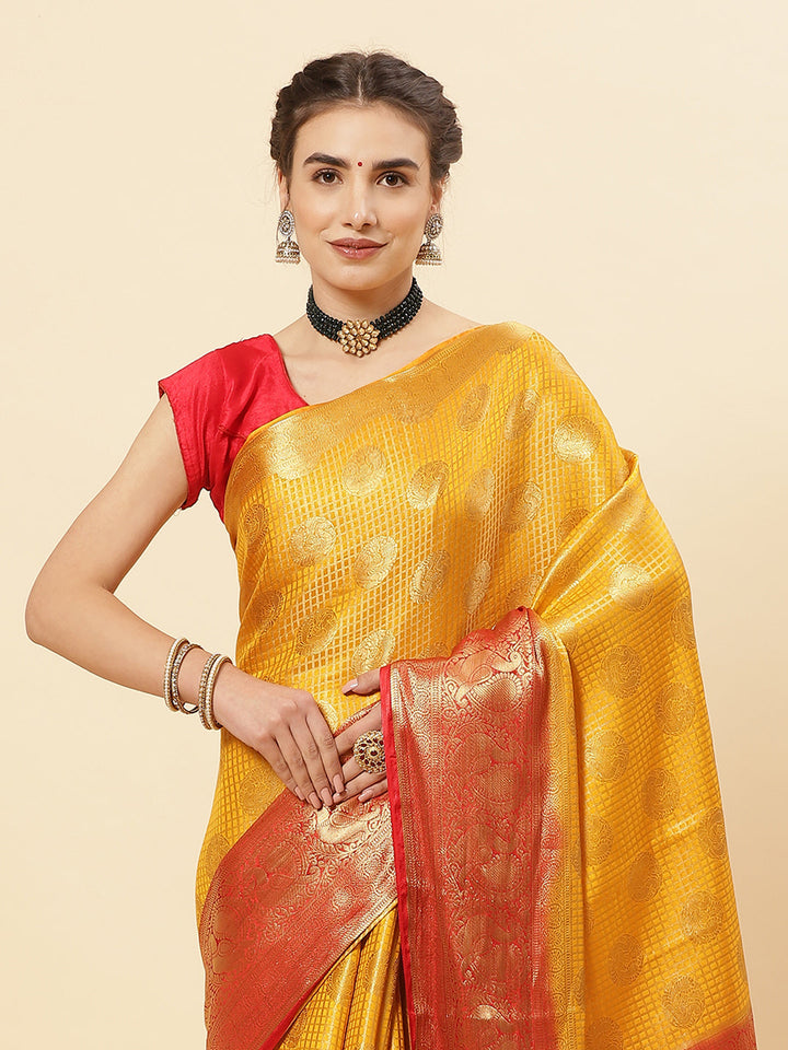 Brocade Zari Jaal Art Handloom Saree With Running Blouse