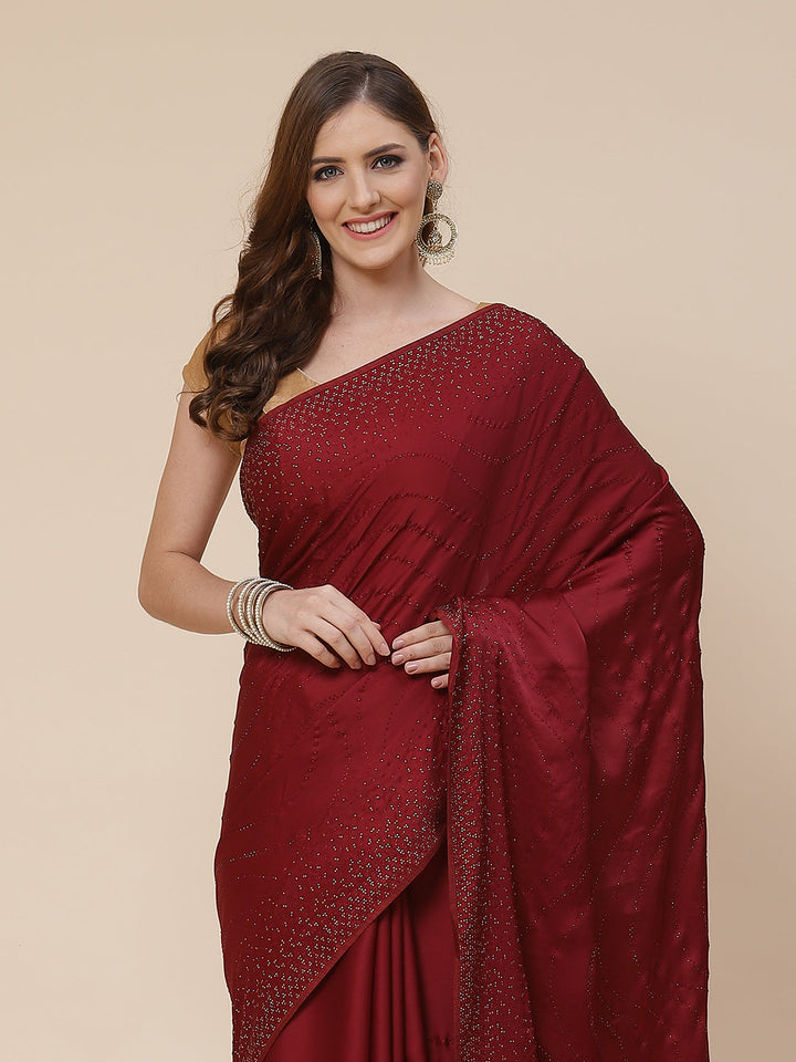 Stone Work Handloom Pure Satin Embroidered Saree