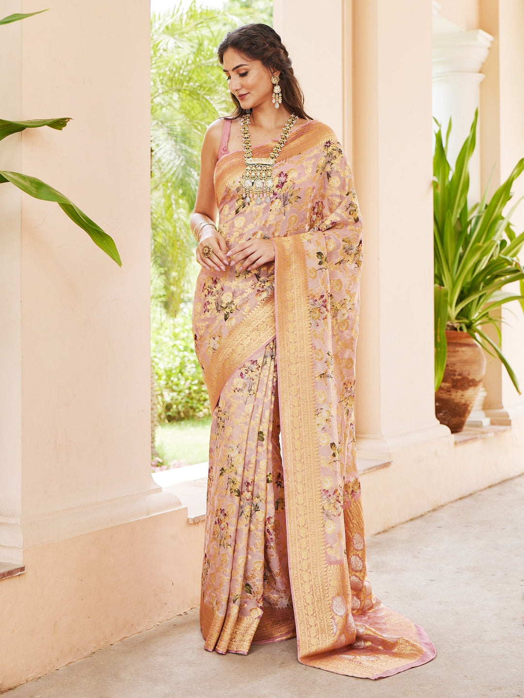 Gold Jaal Printed Banarsi Saree