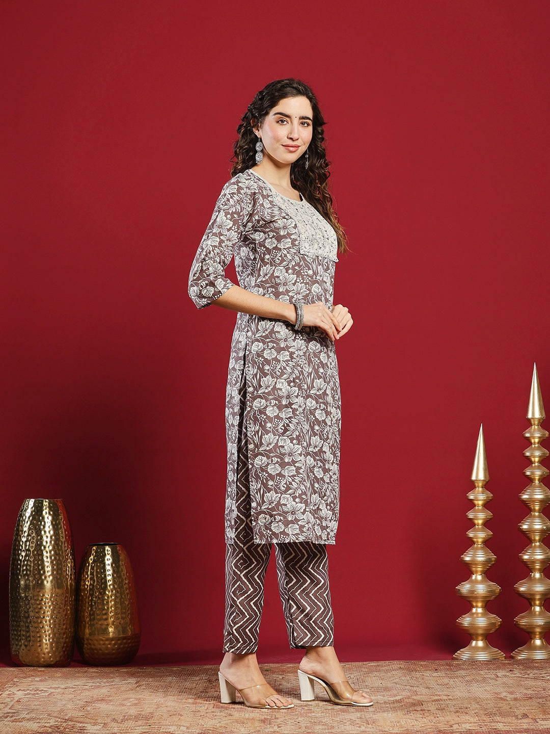 Printed Cotton Kurta With Pant &amp; Dupatta