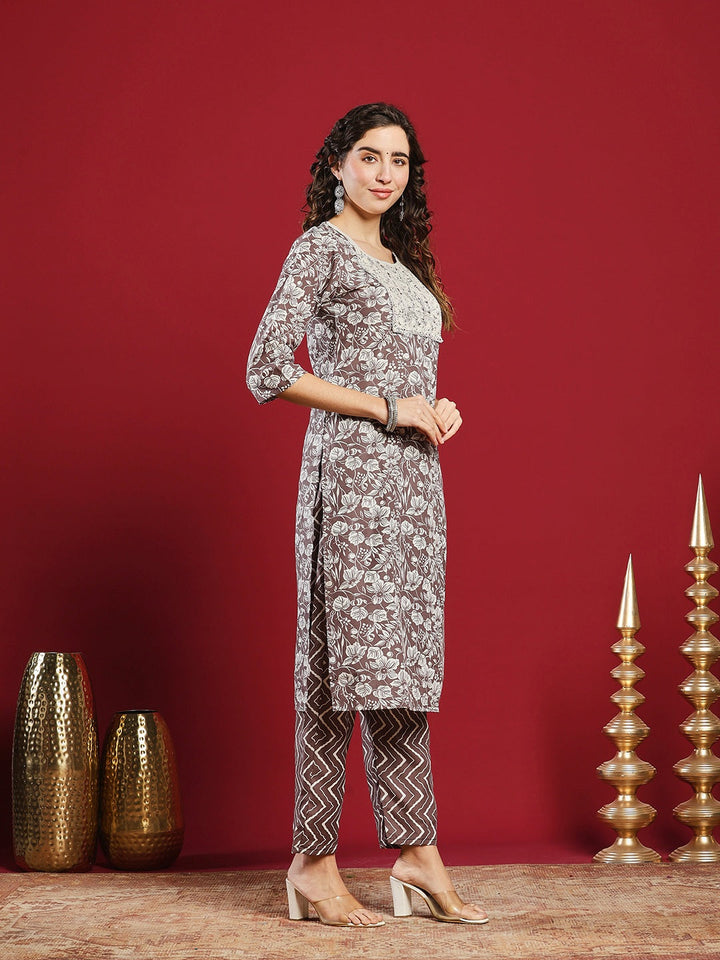 Printed Cotton Kurta With Pant &amp; Dupatta