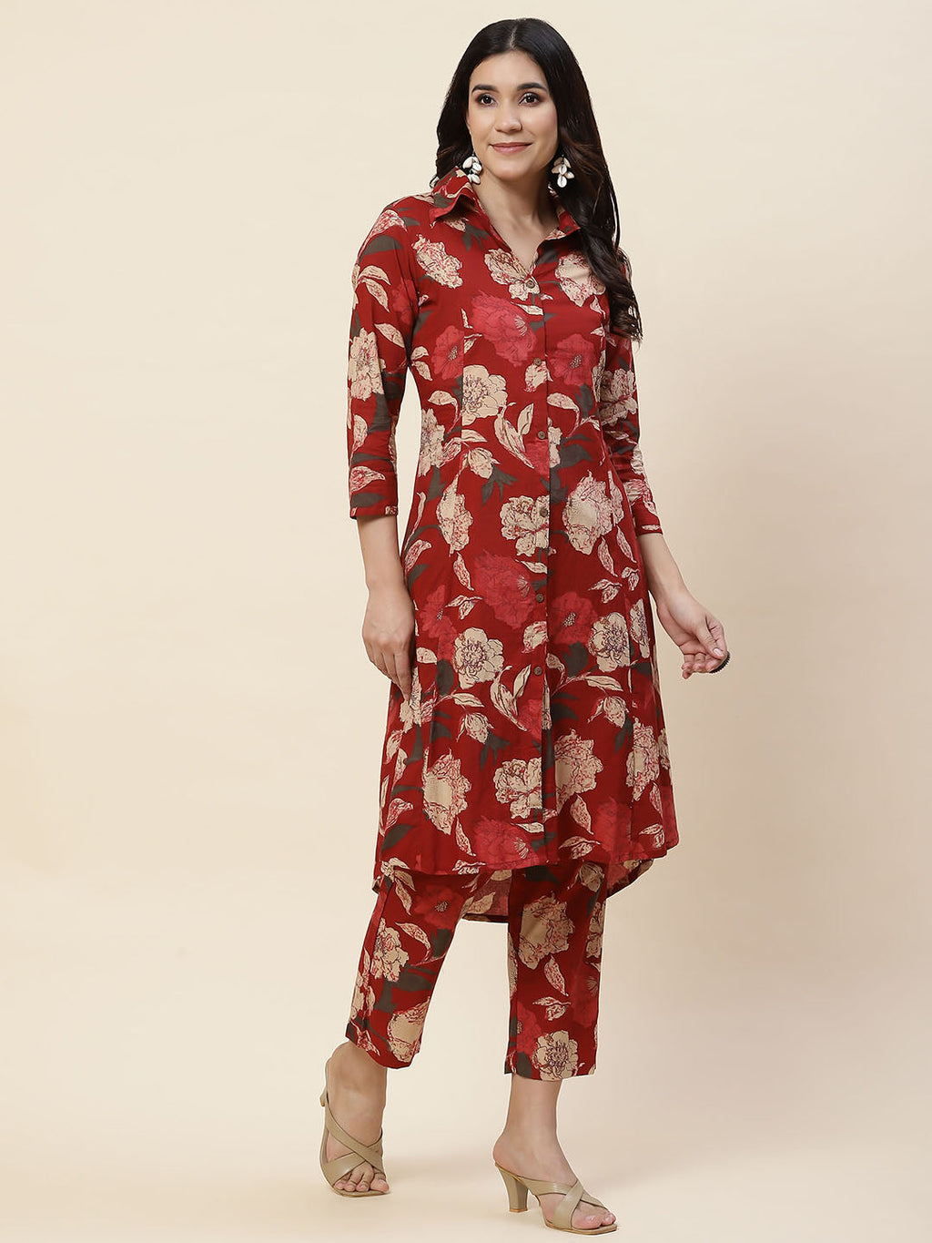 Floral Printed Cotton Kurta With Pants