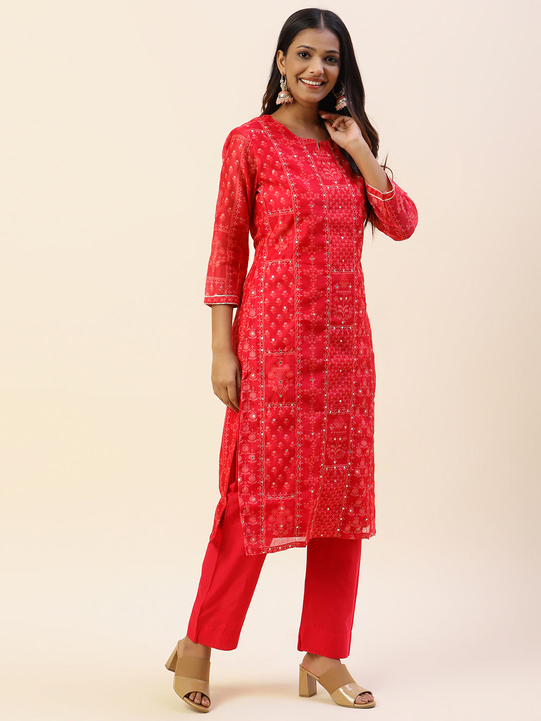 Printed Chanderi Kurta With Pants