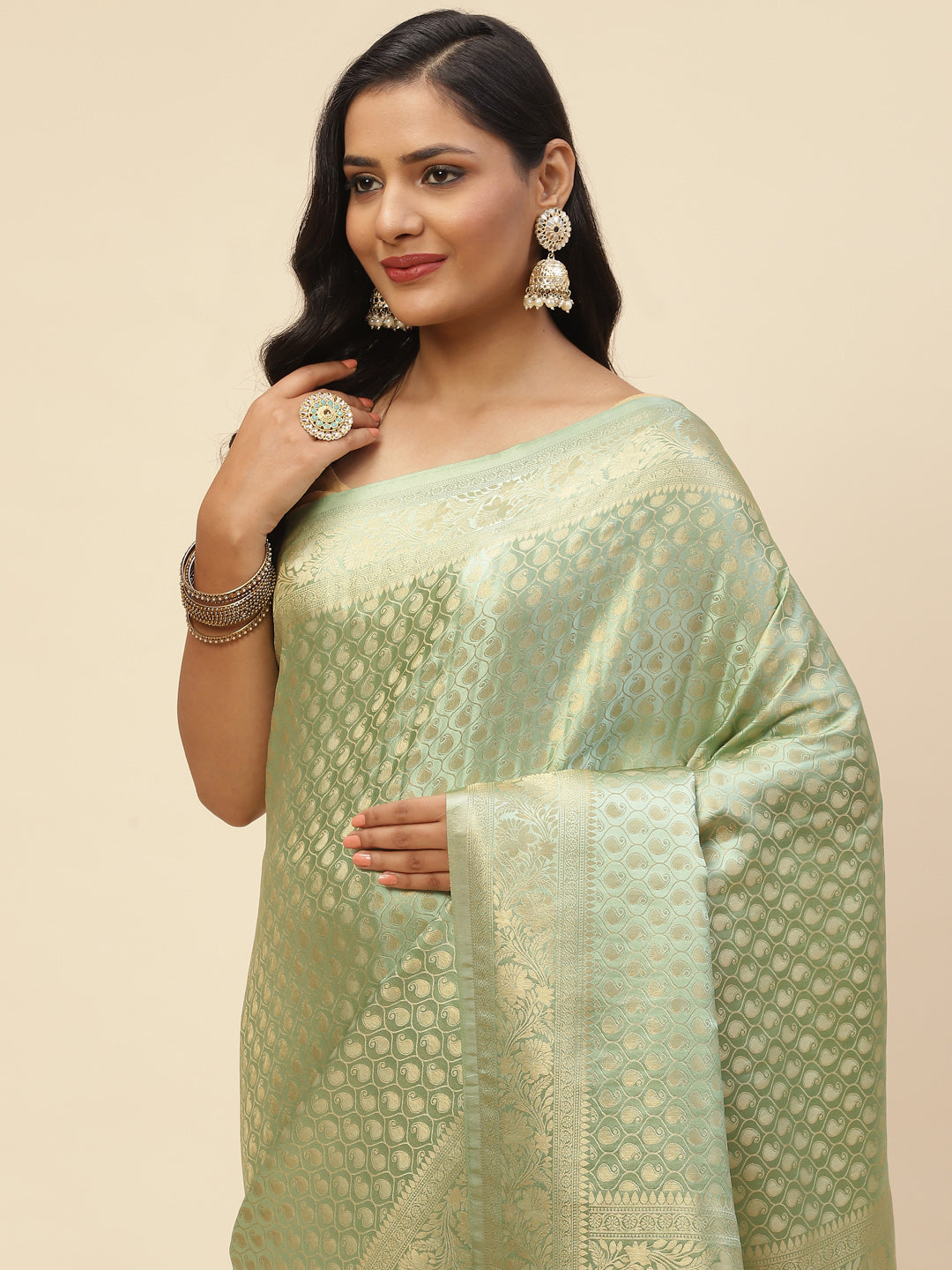 Brocade Zari Jaal Satin Woven Saree