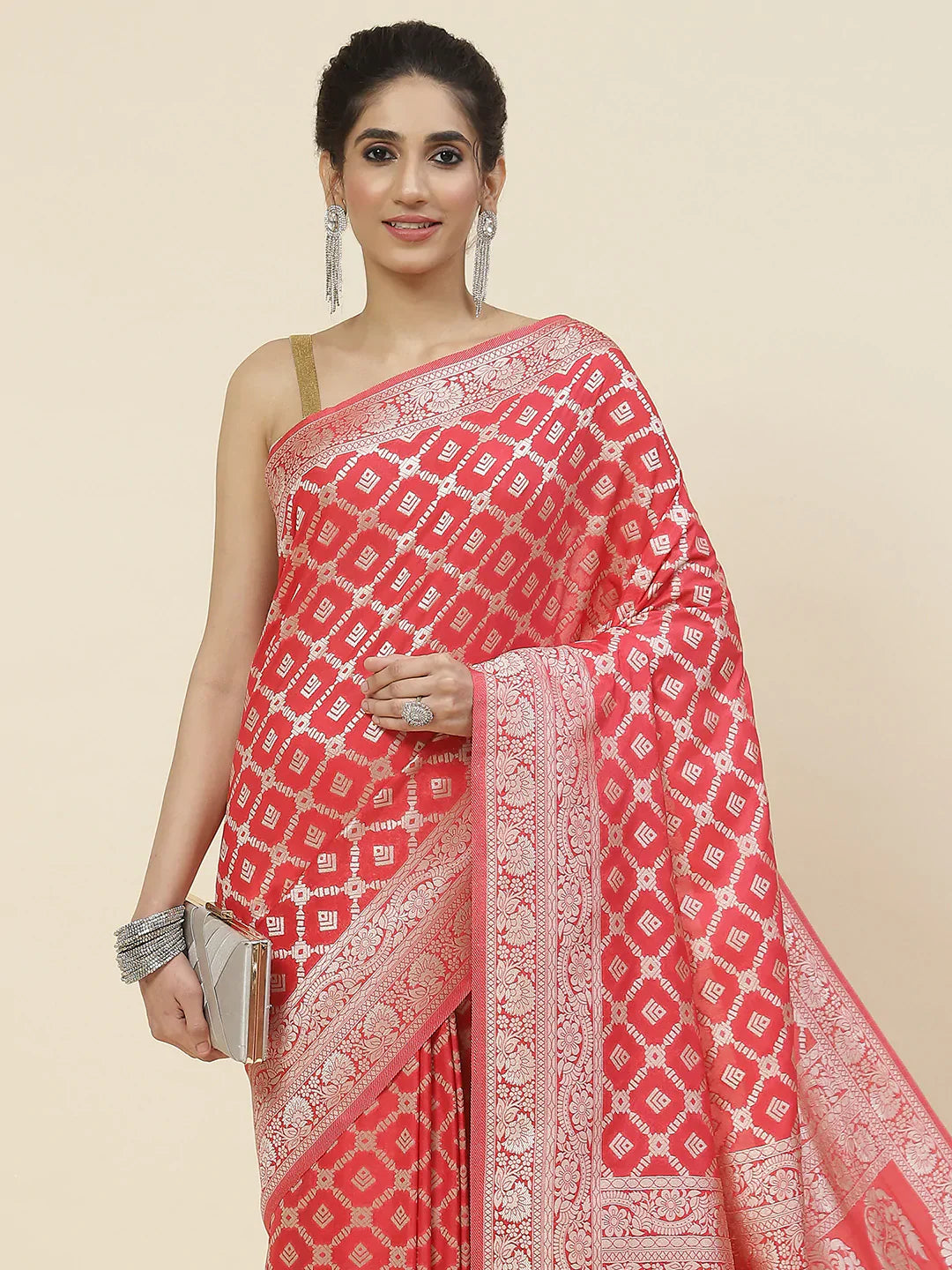 Zari Jaal Crepe Plain Saree
