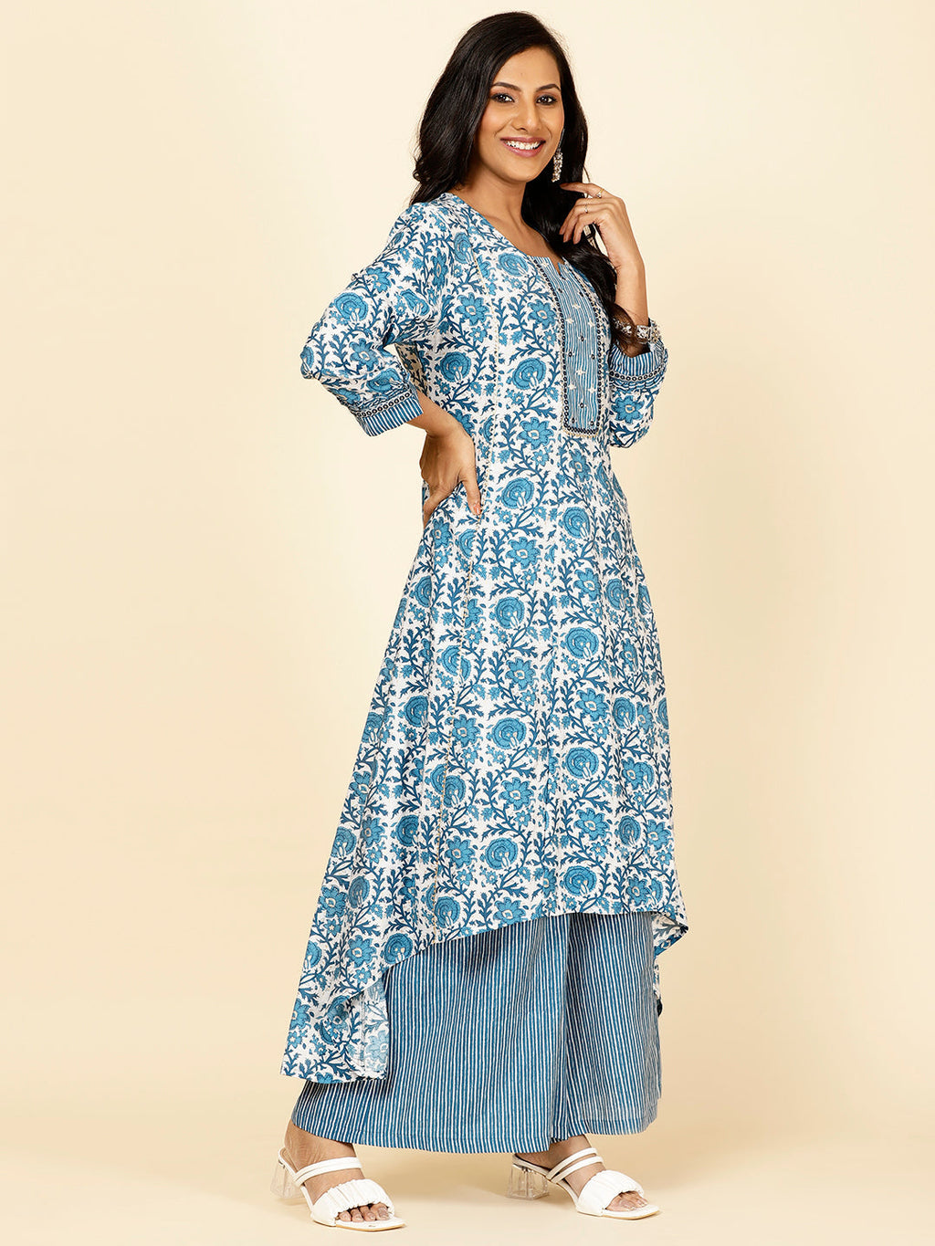 Floral Printed Chanderi Kurta With Palazzo
