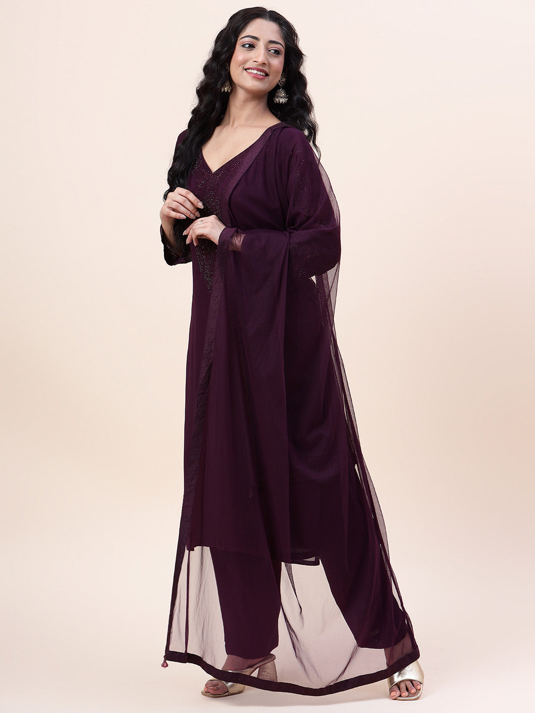 Swarovski Georgette Kurta With Sharara &amp; Dupatta