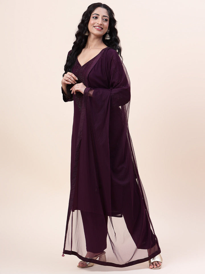 Swarovski Georgette Kurta With Sharara &amp; Dupatta