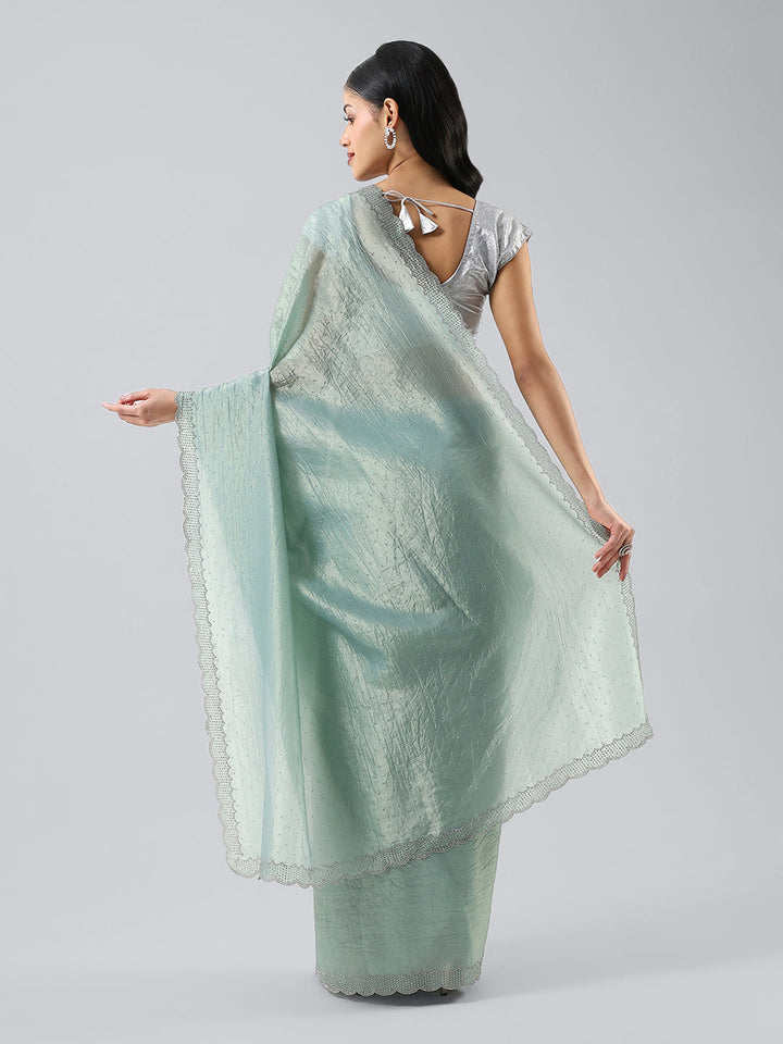 Swarovski Border Art-Chiffon Organza Plain Saree
