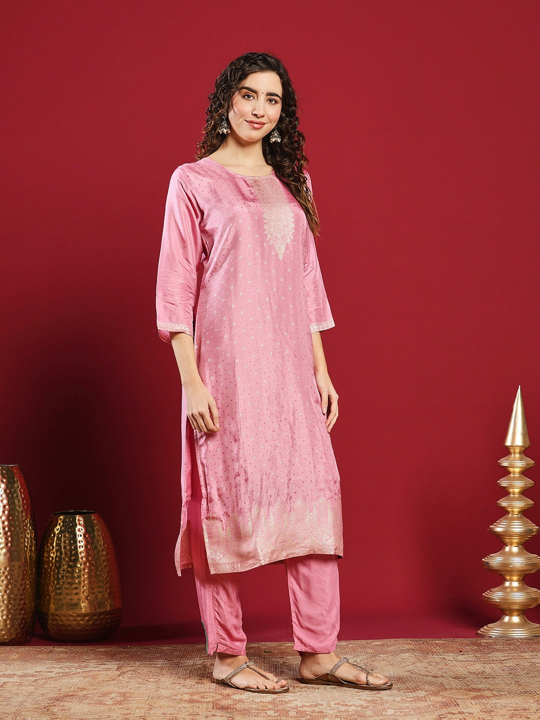 Embroidered Cotton Kurta With Pant &amp; Dupatta